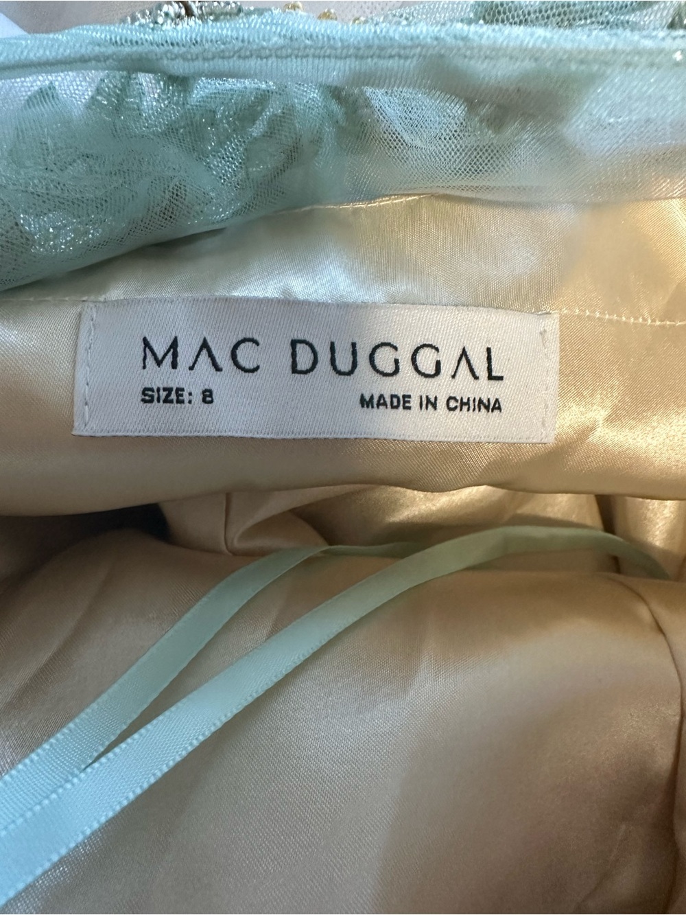 Mac Duggal Mint Lace Dress with Champagne Lining